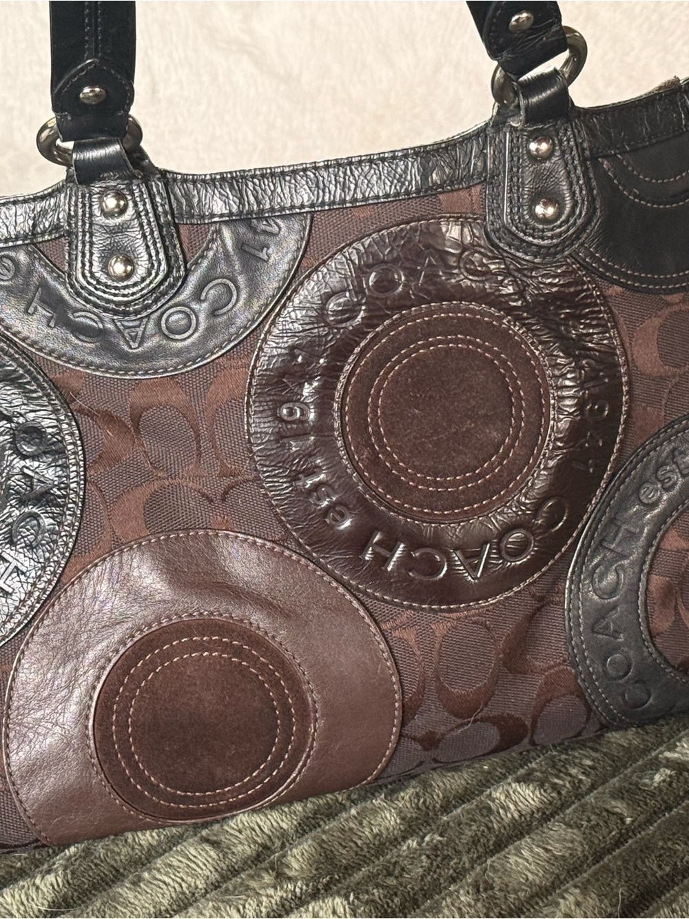 Coach Brown Signature Circle Accent Shoulder Bag